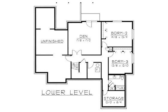 Floor Plan - Lower Floor for Bungalow House Plan #112-139 - 3 bed, 2.5 bath