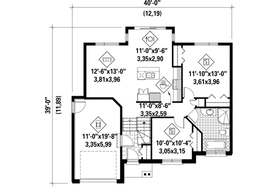 Floor Plan - Main Floor for Contemporary House Plan #25-4369 - 2 bed, 1 bath