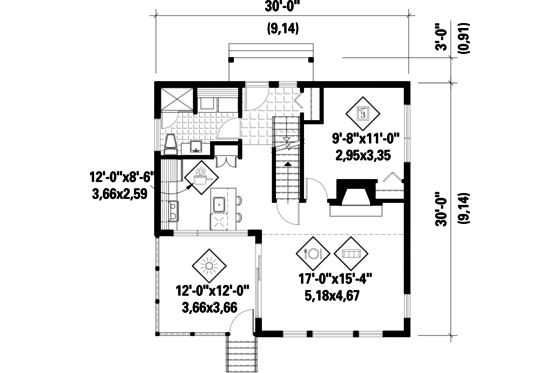 Floor Plan - Main Floor for Contemporary House Plan #25-4599 - 3 bed, 1 bath