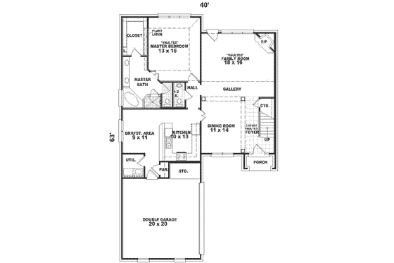 Floor Plan - Main Floor for European House Plan #81-501 - 3 bed, 2.5 bath