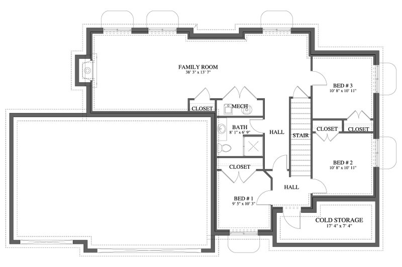 House Design - Floor Plan - Lower Floor for Farmhouse House Plan #1060-262 - 4 bed, 2.5 bath