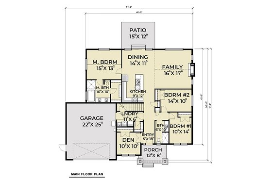 Floor Plan - Main Floor for Craftsman House Plan #1070-47 - 3 bed, 2 bath