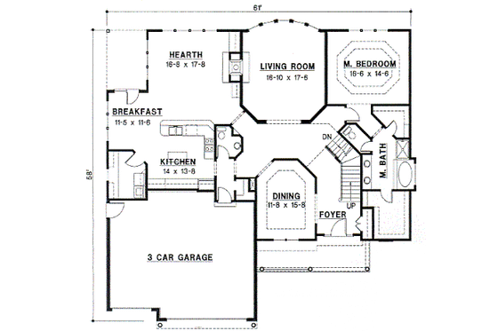 Floor Plan - Main Floor for Traditional House Plan #67-446 - 4 bed, 3.5 bath