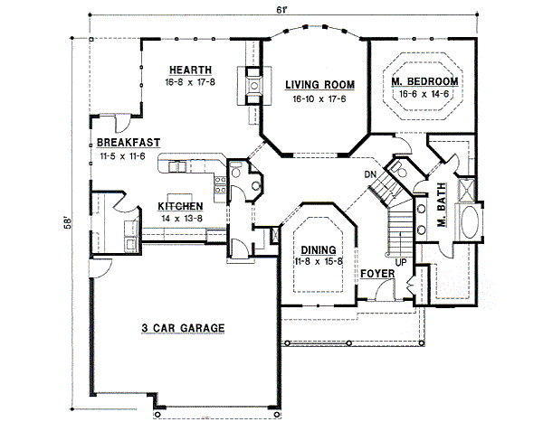 Floor Plan - Main Floor for Traditional House Plan #67-446 - 4 bed, 3.5 bath