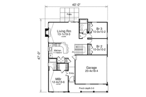 Floor Plan - Main Floor for Cottage House Plan #57-381 - 3 bed, 2 bath