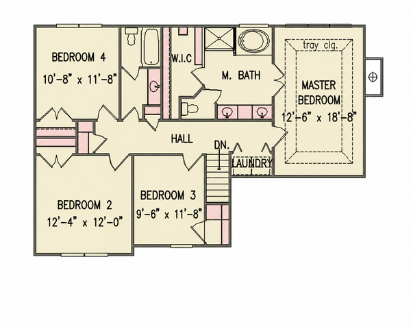 Floor Plan - Upper Floor for Colonial House Plan #54-712 - 4 bed, 2 bath