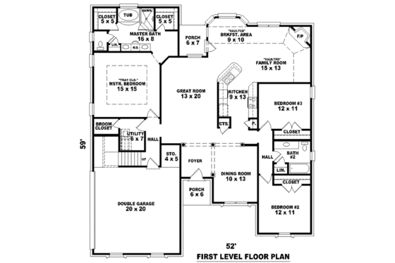Floor Plan - Main Floor for European House Plan #81-1064 - 3 bed, 2 bath