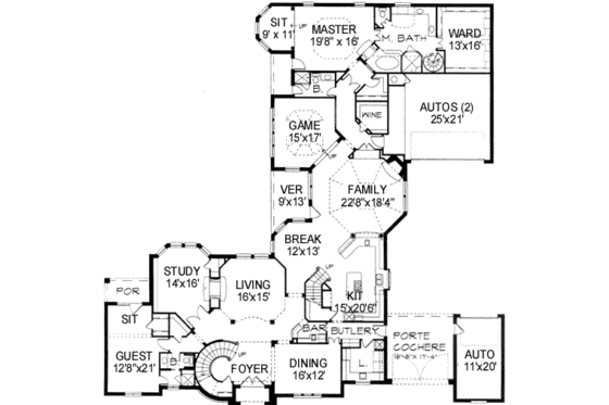 Floor Plan - Main Floor for European House Plan #141-162 - 5 bed, 6 bath