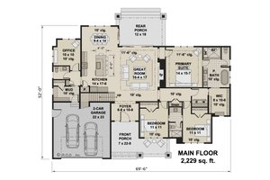 Floor Plan - Main Floor for Farmhouse House Plan #51-1218 - 3 bed, 2.5 bath