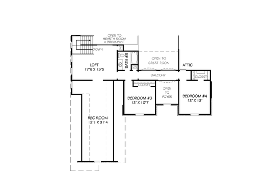 Floor Plan - Upper Floor for Traditional House Plan #424-373 - 4 bed, 3.5 bath