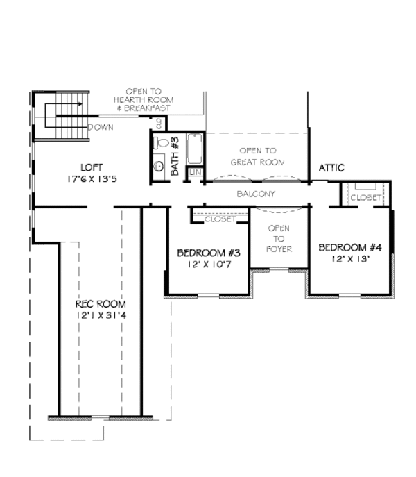 Traditional Floor Plan - Upper Floor Plan #424-373