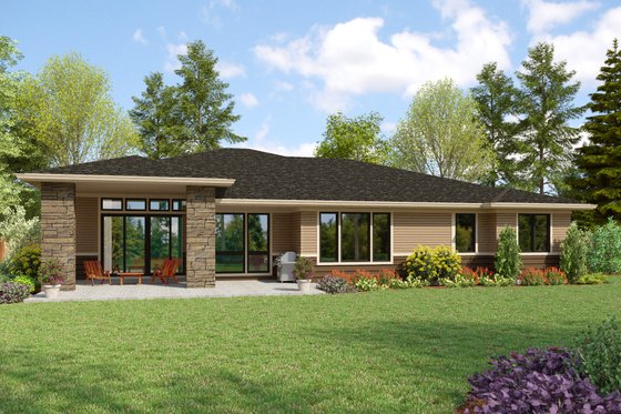 Exterior - Rear Elevation for Prairie House Plan #48-1099 - 4 bed, 3 bath
