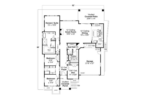 Floor Plan - Main Floor for Modern House Plan #124-1283 - 3 bed, 2.5 bath
