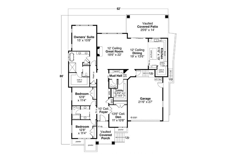 Home Plan - Floor Plan - Main Floor for Modern House Plan #124-1283 - 3 bed, 2.5 bath