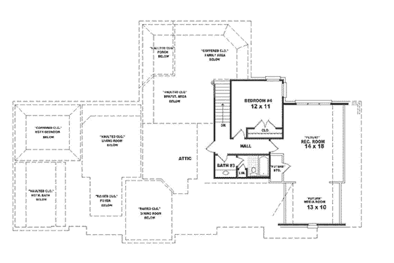 Floor Plan - Upper Floor for Colonial House Plan #81-345 - 4 bed, 3 bath