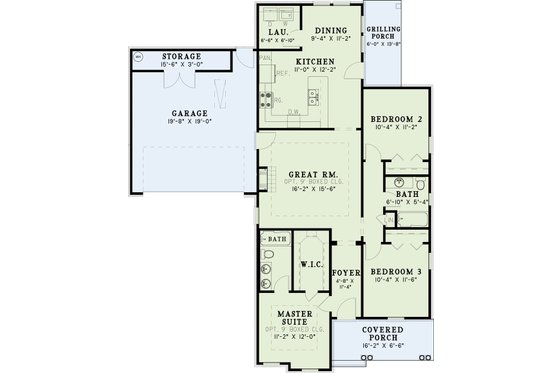Floor Plan - Main Floor for Traditional House Plan #17-1121 - 3 bed, 2 bath