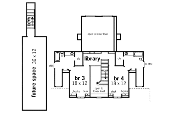Floor Plan - Upper Floor for European House Plan #45-177 - 4 bed, 5.5 bath