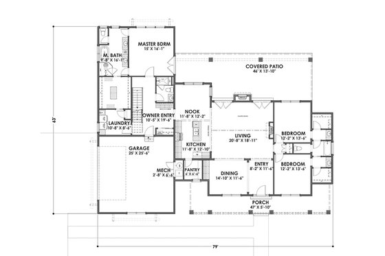 Floor Plan - Main Floor for Farmhouse House Plan #1069-4 - 3 bed, 3 bath