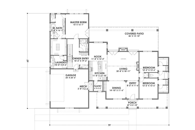 Architectural House Design - Floor Plan - Main Floor for Farmhouse House Plan #1069-4 - 3 bed, 3 bath