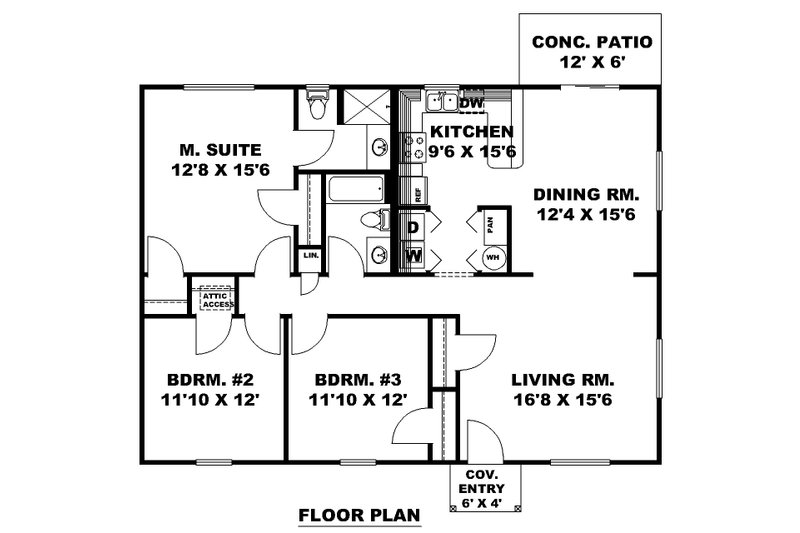 Architectural House Design - Floor Plan - Main Floor for Craftsman House Plan #117-1027 - 3 bed, 2 bath