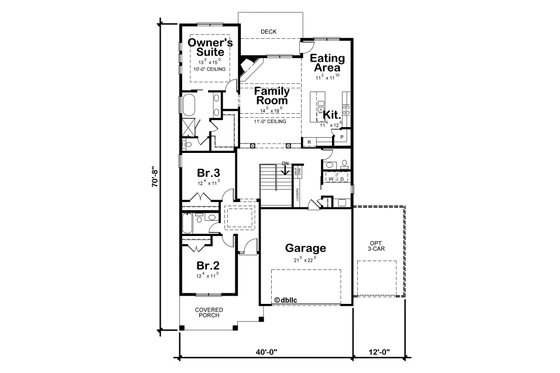 Floor Plan - Main Floor for Ranch House Plan #20-2299 - 3 bed, 2.5 bath