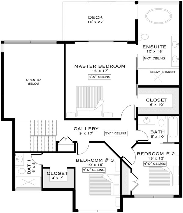 Architectural House Design - Floor Plan - Upper Floor for Contemporary House Plan #1101-69 - 3 bed, 3.5 bath
