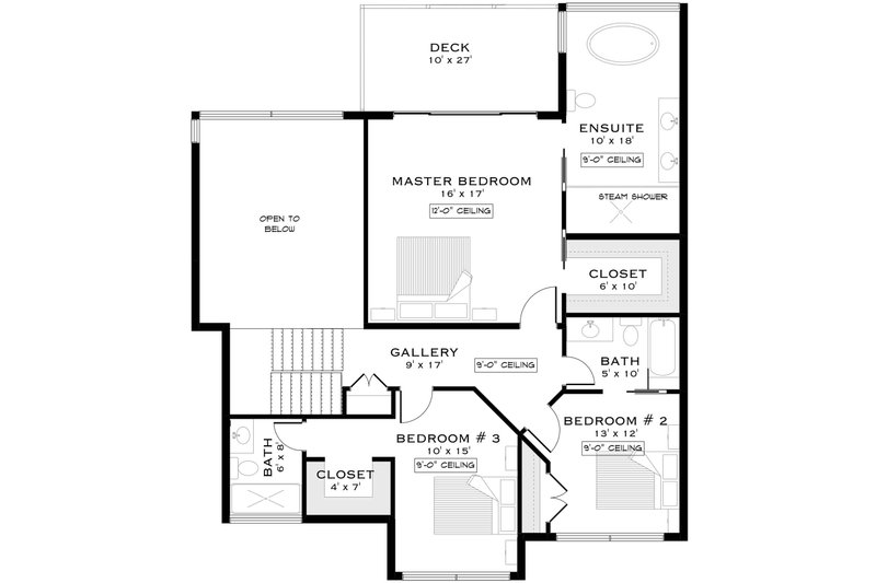 Architectural House Design - Floor Plan - Upper Floor for Contemporary House Plan #1101-69 - 3 bed, 3.5 bath
