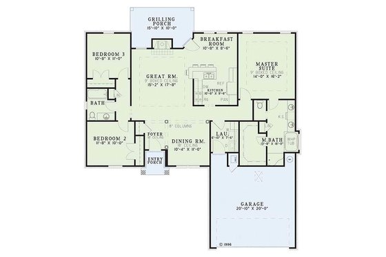 Floor Plan - Main Floor for Traditional House Plan #17-1145 - 3 bed, 2 bath