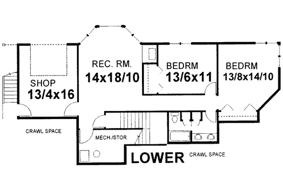 Floor Plan - Lower Floor for Traditional House Plan #303-322 - 3 bed, 3.5 bath