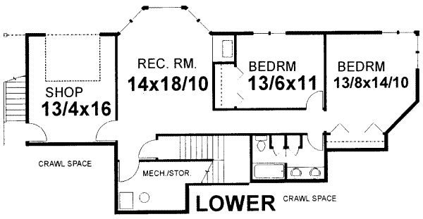 Traditional Floor Plan - Lower Floor Plan #303-322