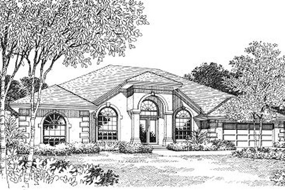 Exterior - Front Elevation for Mediterranean House Plan #417-213 - 4 bed, 3 bath