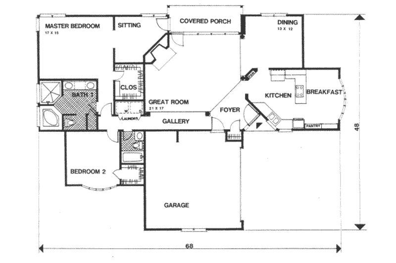 Dream House Plan - Floor Plan - Main Floor for Traditional House Plan #30-162 - 2 bed, 2 bath