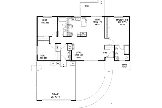 Floor Plan - Main Floor for Traditional House Plan #60-551 - 3 bed, 2 bath