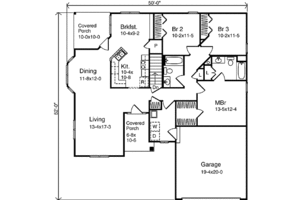 Floor Plan - Main Floor for Traditional House Plan #22-101 - 3 bed, 2 bath