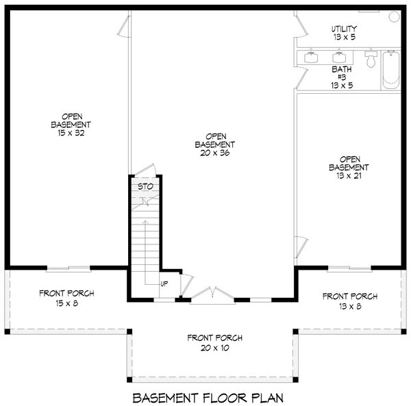 Southern Floor Plan - Lower Floor Plan #932-1074