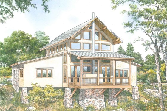 Exterior - Rear Elevation for Contemporary House Plan #140-161 - 2 bed, 2.5 bath