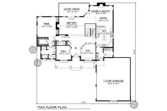 Floor Plan - Main Floor for Traditional House Plan #70-447 - 3 bed, 2.5 bath