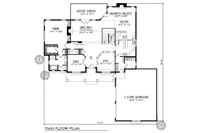 Home Plan - Floor Plan - Main Floor for Traditional House Plan #70-447 - 3 bed, 2.5 bath