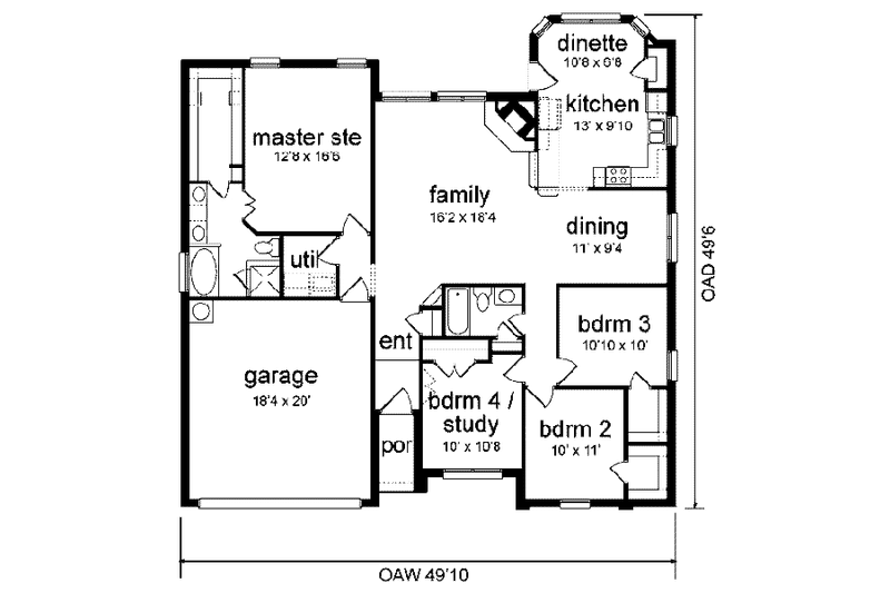 Dream House Plan - Floor Plan - Main Floor for Traditional House Plan #84-124 - 4 bed, 2 bath