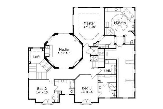 Floor Plan - Upper Floor for European House Plan #411-319 - 3 bed, 4.5 bath