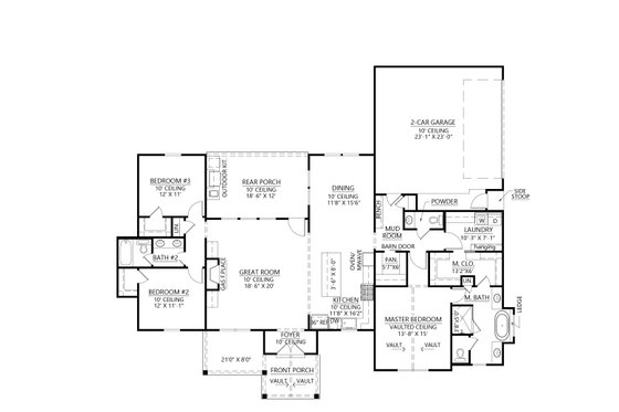 Floor Plan - Main Floor for Farmhouse House Plan #1074-55 - 3 bed, 2.5 bath