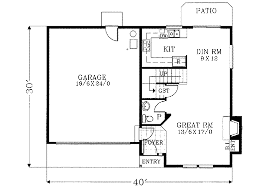 Floor Plan - Main Floor for Traditional House Plan #53-348 - 3 bed, 2.5 bath