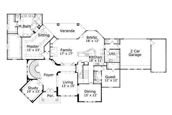 Floor Plan - Main Floor for European House Plan #411-738 - 4 bed, 3.5 bath