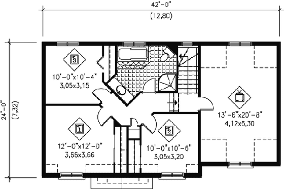 Floor Plan - Upper Floor for Colonial House Plan #25-4160 - 3 bed, 1.5 bath
