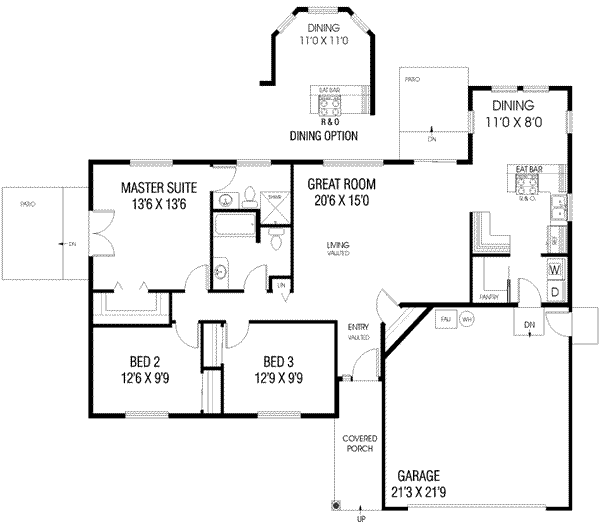House Design - Ranch Floor Plan - Main Floor Plan #60-608