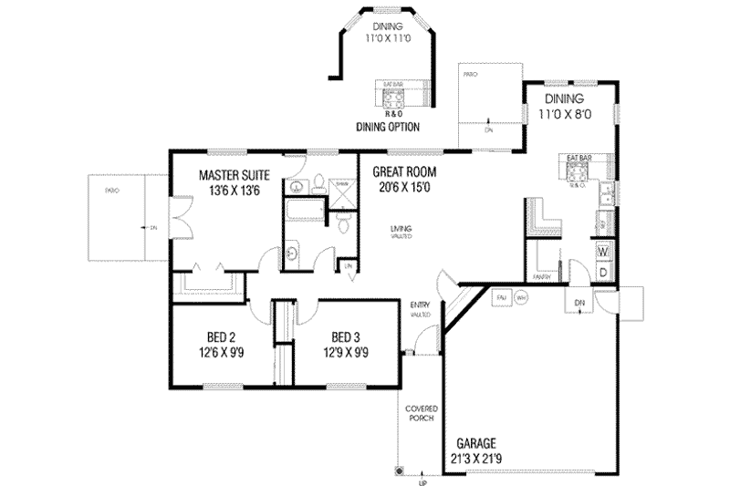 Home Plan - Floor Plan - Main Floor for Ranch House Plan #60-608 - 3 bed, 2 bath