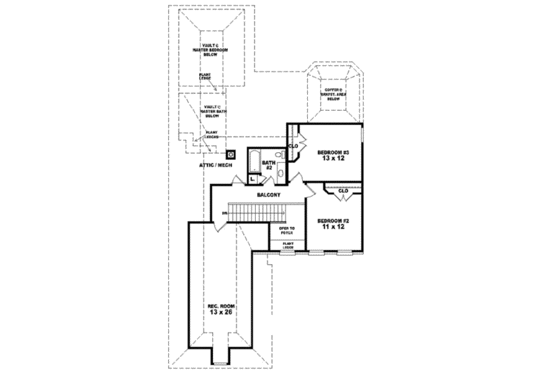 Floor Plan - Upper Floor for European House Plan #81-864 - 3 bed, 2.5 bath