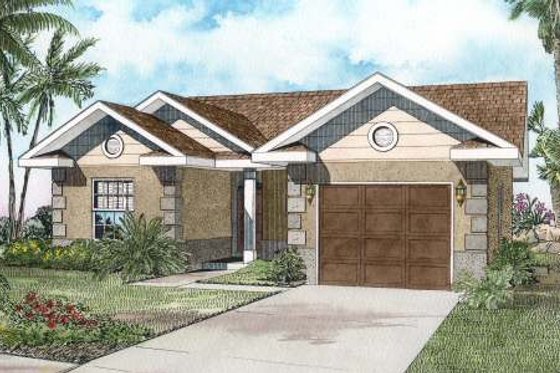 Exterior - Front Elevation for Mediterranean House Plan #420-126 - 3 bed, 2 bath