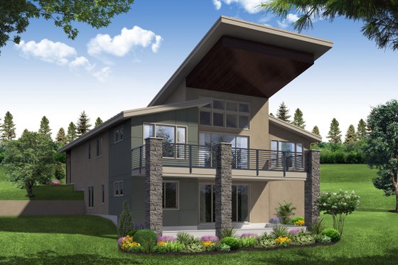 Exterior - Rear Elevation for Contemporary House Plan #124-1116 - 4 bed, 3 bath