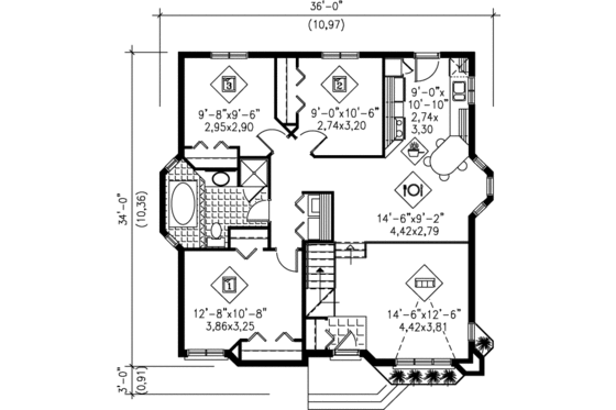 Floor Plan - Main Floor for Traditional House Plan #25-1127 - 3 bed, 1 bath
